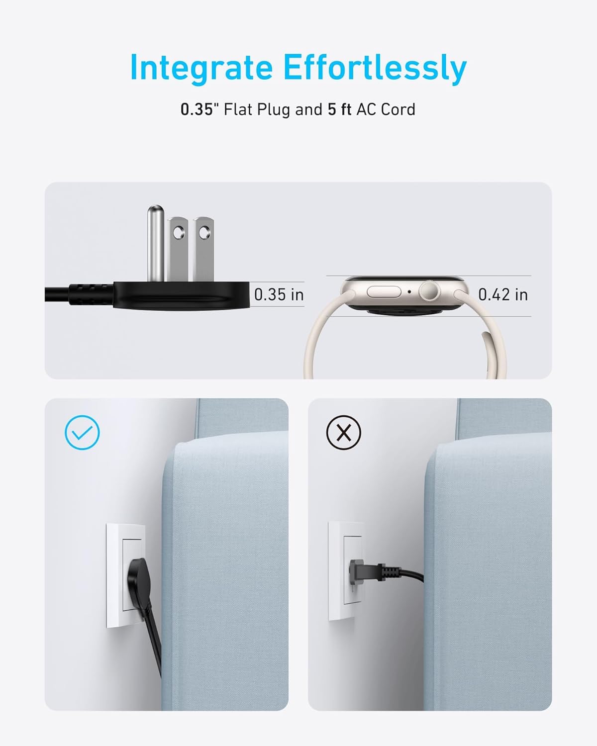 Anker Travel Power Strip, Anker Nano 67W Max 6-in-1 USB C Charger, 2 USB C | 2 AC, 2 USB A, 5ft Thin Undetachable Flat Plug Extension Cord with Multiple Outlets, Travel Essentials, Cruise Essentials