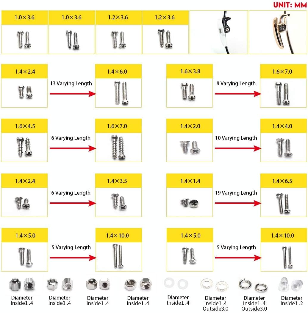 Precision Screwdriver Set, 10-style, Eyeglass Repair Kit | with nose pads/4 in 1 portable screwdrivers/ear hook/tweezer for eyeglasses sunglass watch calculator (with 70-style screws)
