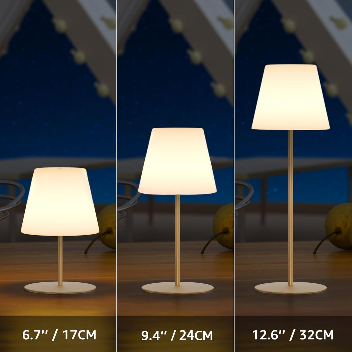 uuffoo 2 Pcs Mini Touch Shower Lamps Waterproof with 2-Step Warm White | Soft Light for Eye Care, Cordless Recharge lamp, RGB, IP44, Dual Plug USB Charging Cable, Color Temperature Memory(Gold)