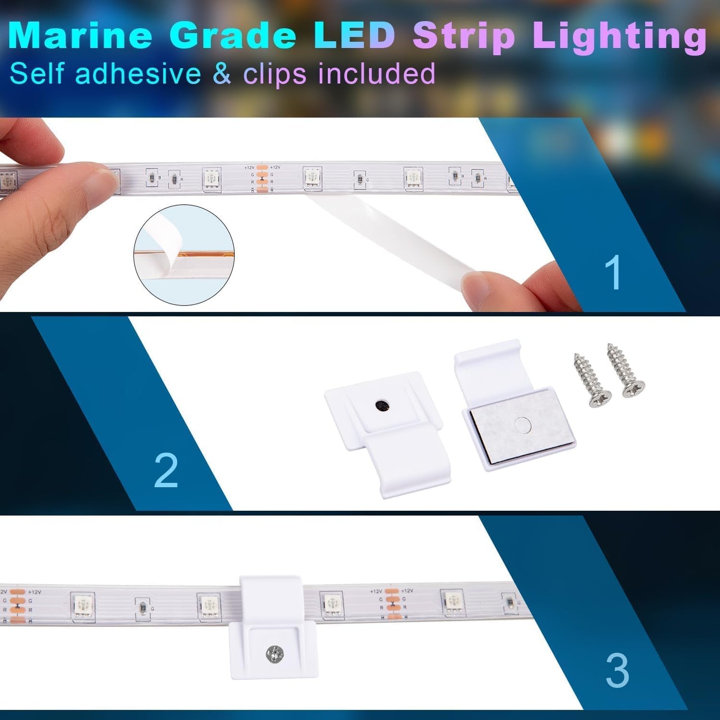 50FT Boat Lights LED Waterproof, 12V Marine Light Strip for Boat, RGB Marine LED Strip 12V with App &amp; Remote for Pontoon Interior and Exterior, Night Fishing Lighting for Jon, Yacht, Kayak, Deck