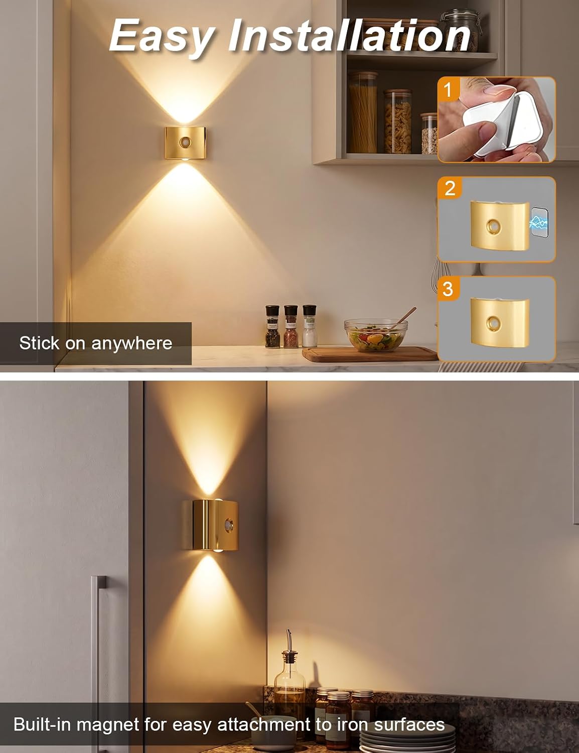 2 Pack Motion Sensor Wall Light Magnetic Rechargeable Wall Sconce