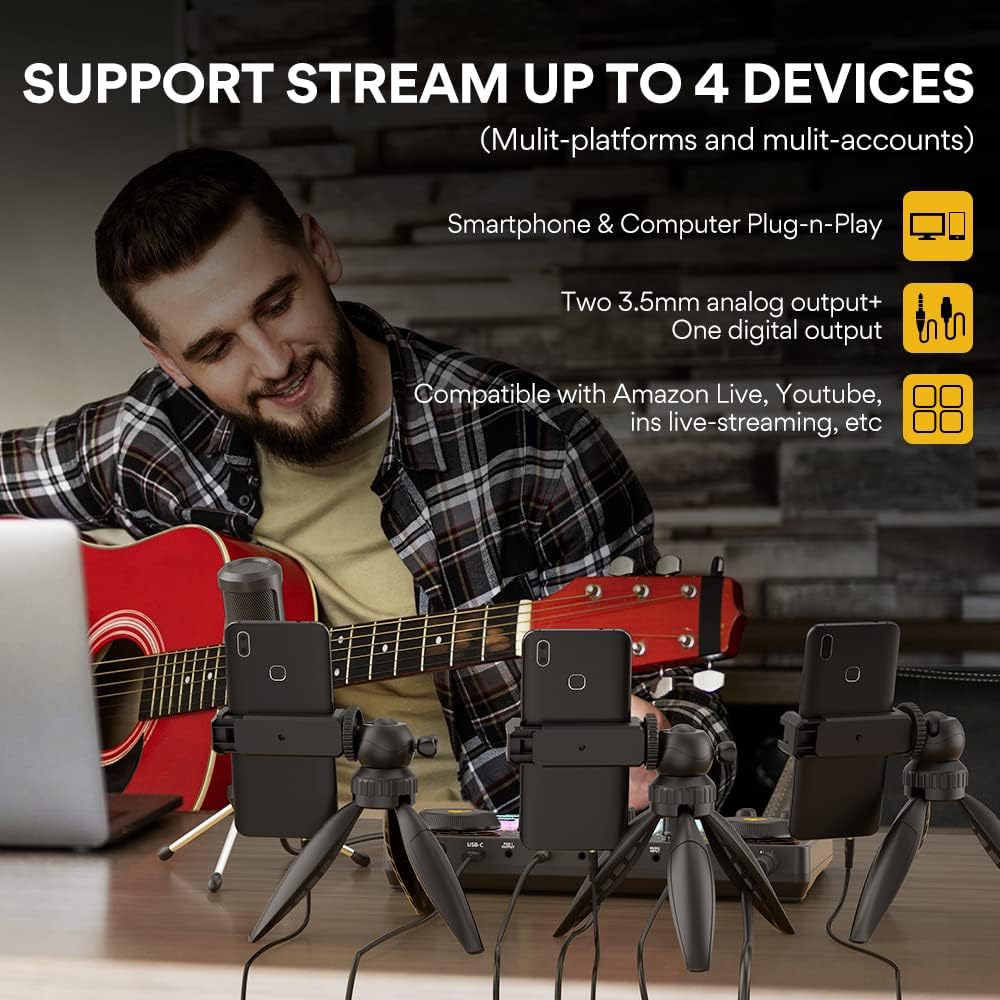 MAONO Podcast Equipment Bundle with Audio Mixer & 3.5mm Mic for Streaming | All-in-one audio production, PC and smartphone-compatible, 4 custom soundpads, for creators, home podcast setup AU-AM200-S1
