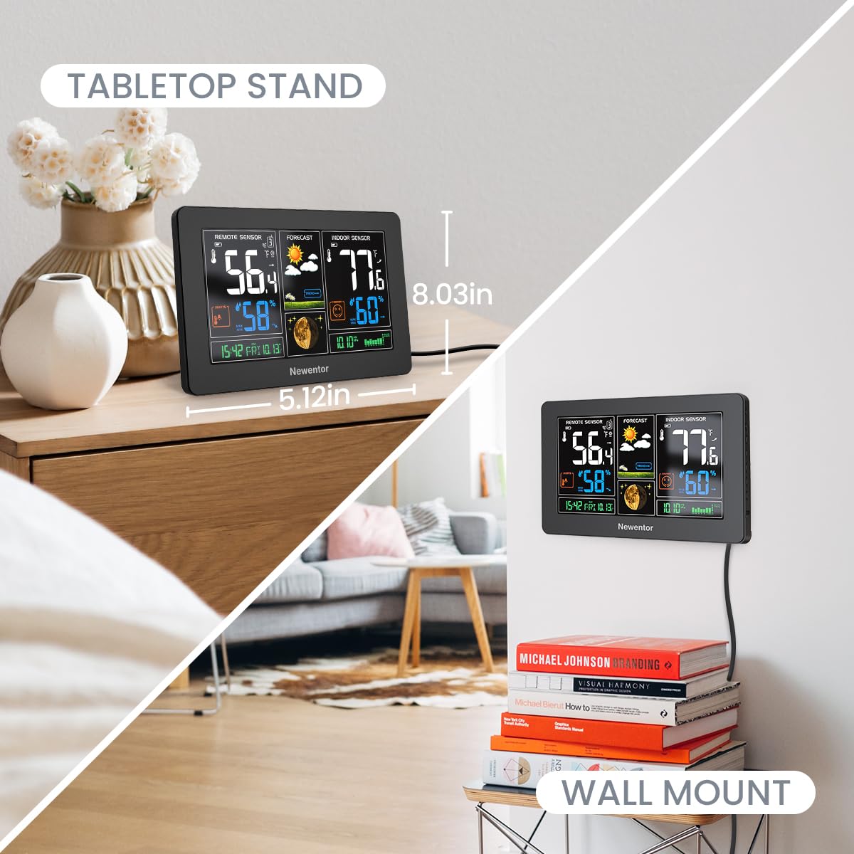 Newentor Weather Station Wireless Indoor Outdoor Thermometer, Black,1Sensor