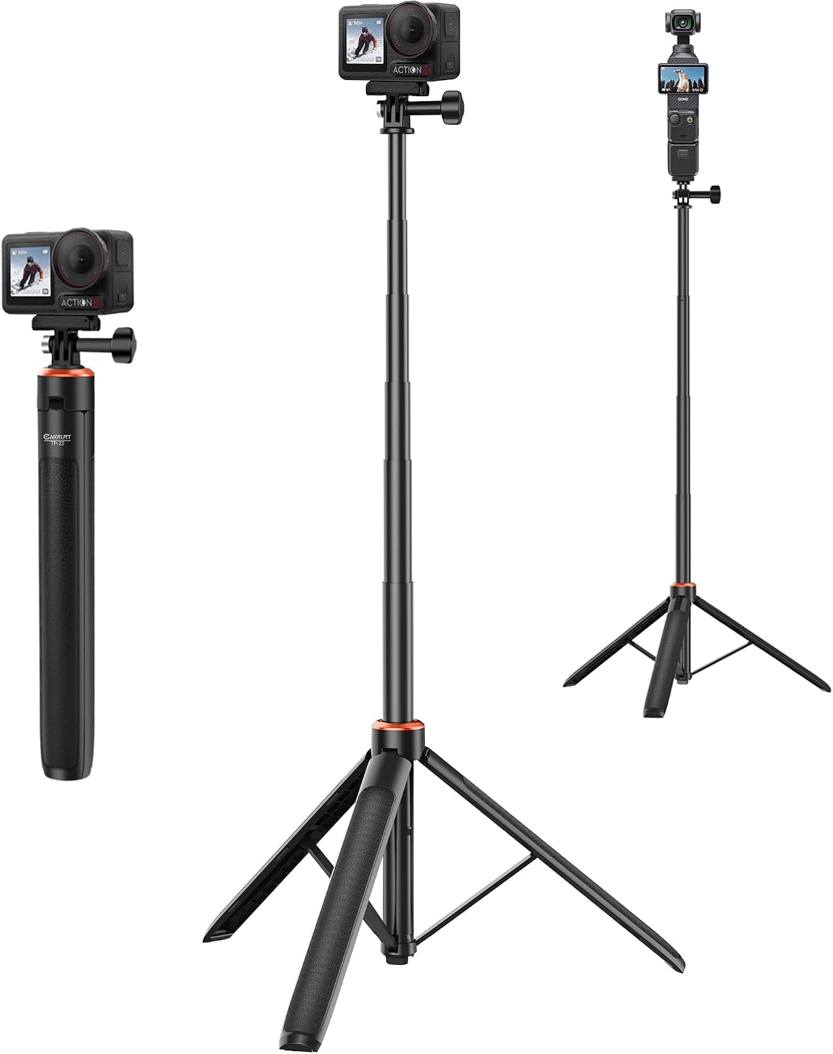 53" Osmo Action Selfie Stick Tripod for DJI Action 5 Pro/4/3, Extendable Handle Grip w Magnetic Quick-Release Adapter Mount, Extension Rod/Standing Stand/Accessories for Travel Vlogging Video Shooting