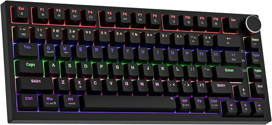 Newmen GM326 Mechanical Keyboard,75% Percent Gaming Keyboard,Wired Keyboard | Mechanical Keyboard,75% Percent Gaming Keyboard,Wired,Backlit,Hot Swappable,Compact,Mini,Black,PC Keyboards,Knob,Red Switch