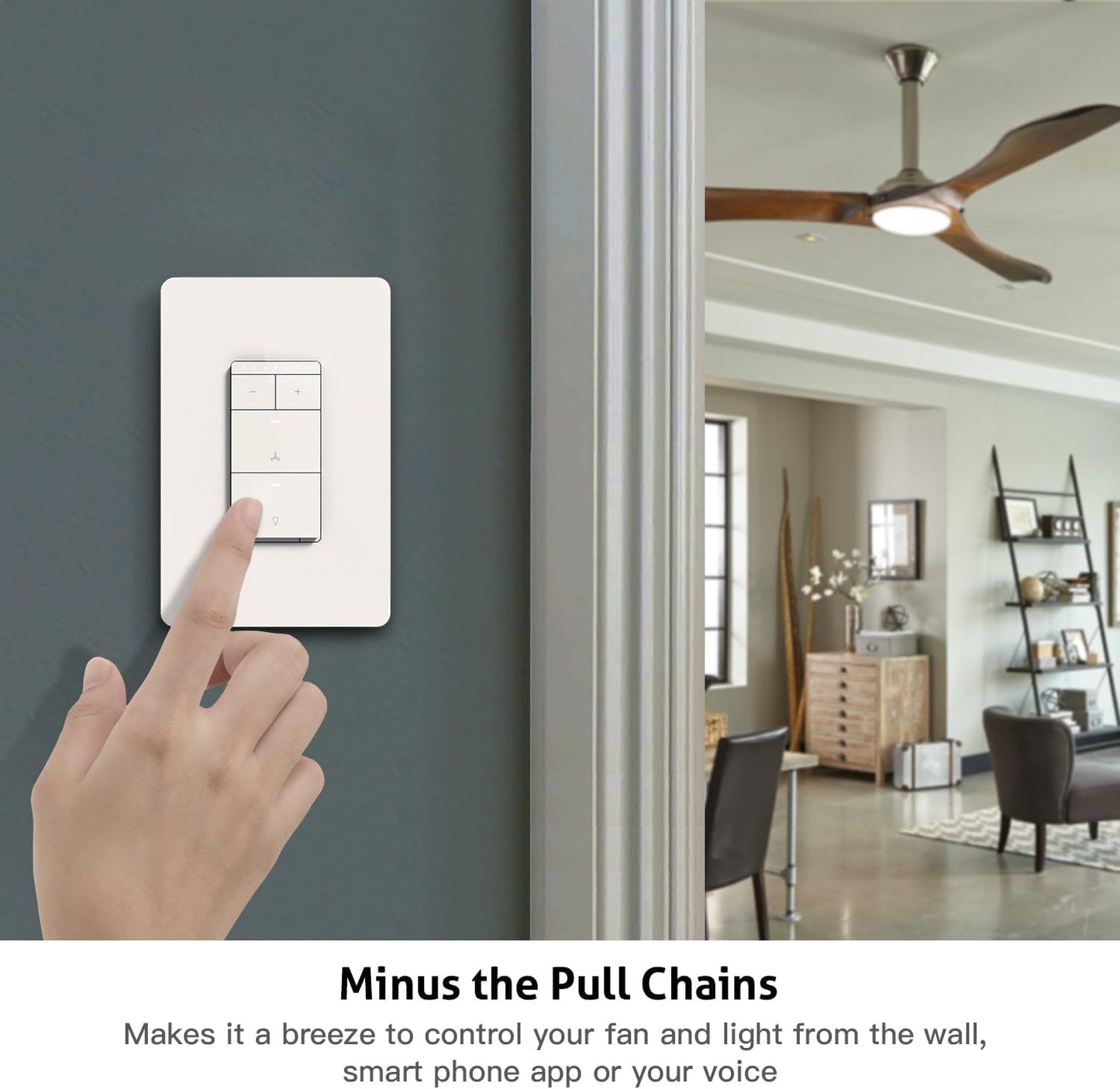 Smart Ceiling Fan Control and Dimmer Light Switch, Neutral Wire Needed, TREATLIFE 2.4Ghz Single Pole Wi-Fi Fan and Light Switch Combo, Works with Alexa, Google Home and SmartThings, Remote Control