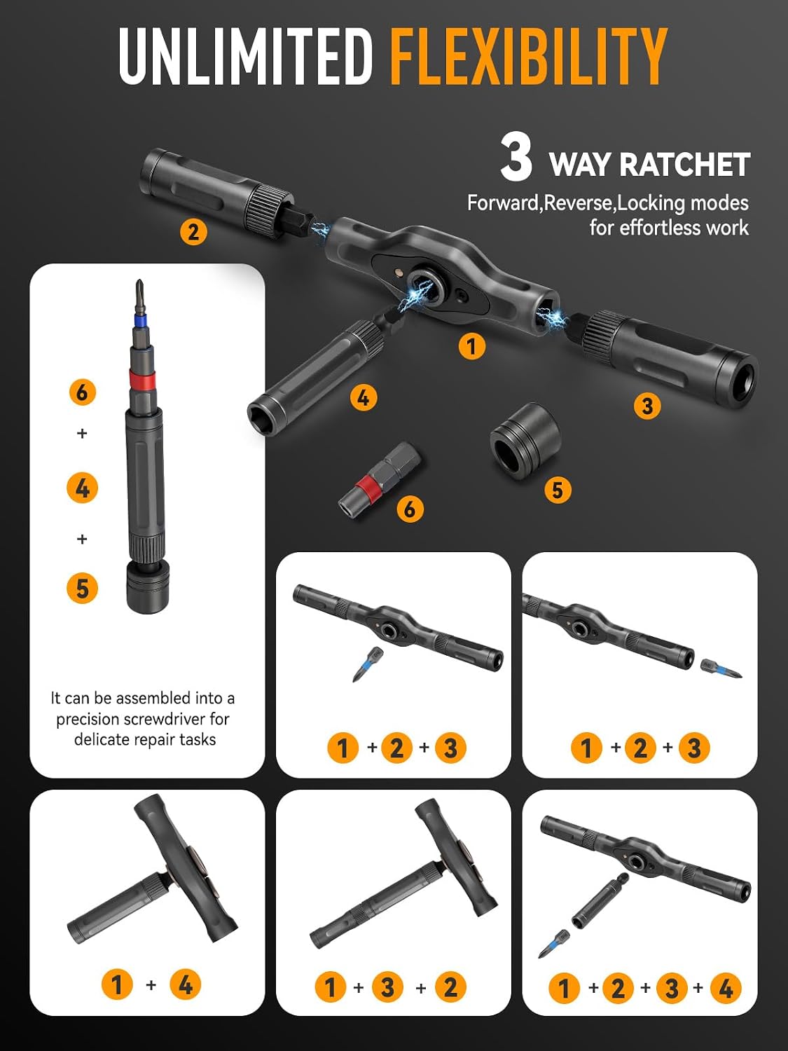 68 IN 1 Magnetic Ratchet Screwdriver Set, T Handle Ratchet Screwdriver Kits with S2 Steel Bits for Home Daily Repair, Precision Electrical Appliance Repair, for Men Husband