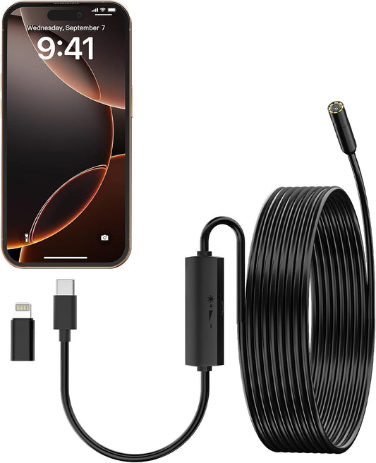 Endoscope with Light,1080P HD Borescope Camera with 8 Adjustable LED Lights 8mm Lens, Inspection Camera with 16.5ft Semi-Rigid Cable, Compatible with for iOS and Android