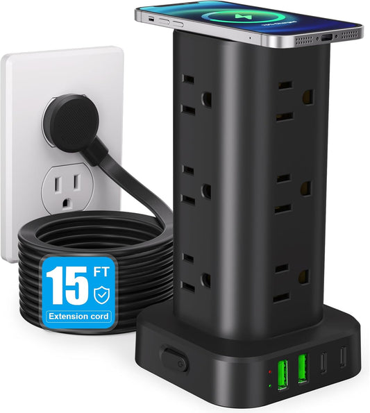 Power Strip Tower with Wireless Charger,Surge Protector with 12 Outlets