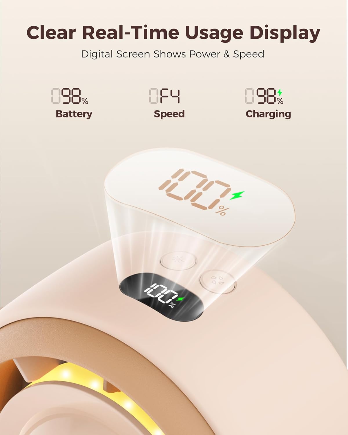SWEETFULL Baby Stroller Fan, Safe Portable Fan, 15H Use, Nightlight - Brown | Pinch-Proof Design; 4000mAh Rechargeable; Stable Mini Clip On Fan; 360° Adjustable; 4-Speed Quiet; LED Display; Car Seat Crib