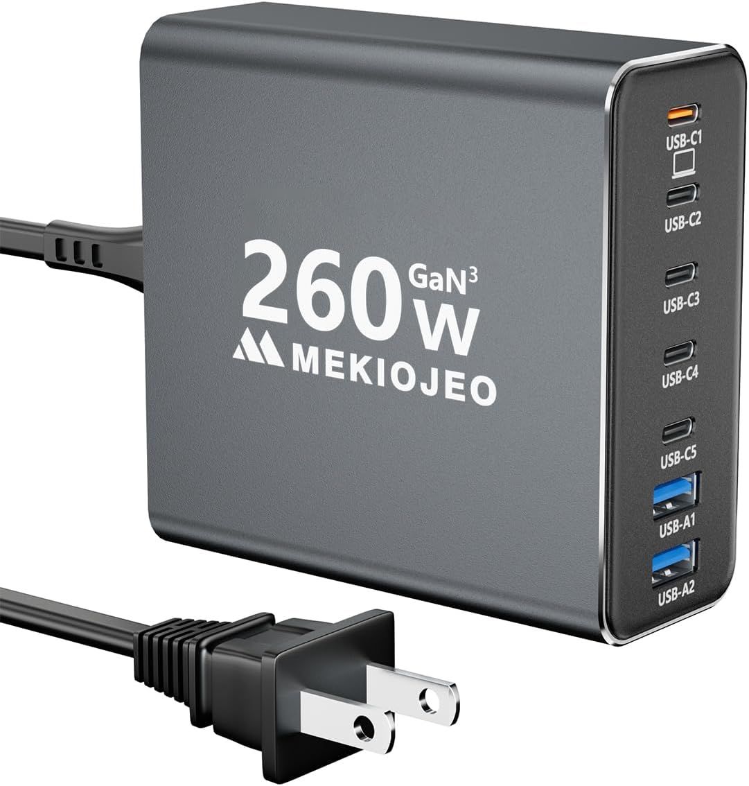 Aluminum Alloy 260W USB C Charger GaN Fast USB C Charging Station 7 Ports | 65W Laptop Charger for MacBook Pro/Air/iPad Pro/iPhone