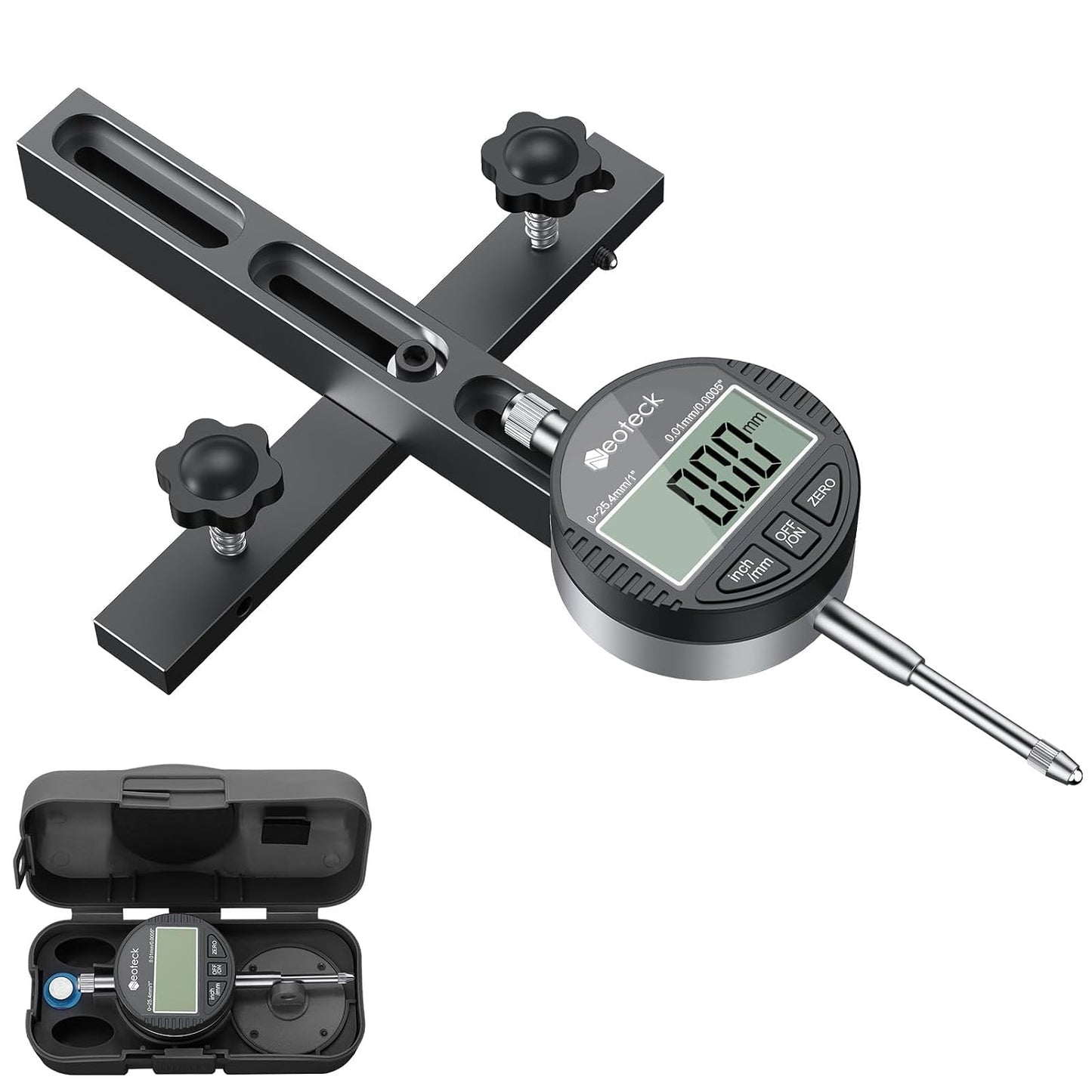Neoteck 0-1" Digital Dial Indicator Table Saw Gauge Suitable for Table Saws | with a Groove Width of 3/4" (19mm) or More for Aligning and Calibrating Work,Shop Machinery,Band Saw and Drill Press-Black