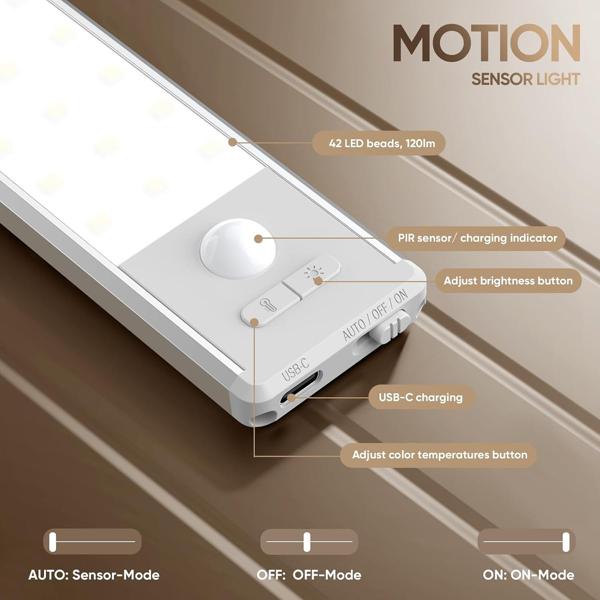 10.5inch Under Cabinet Lighting Wireless, Motion Sensor Light Indoor 3PCS