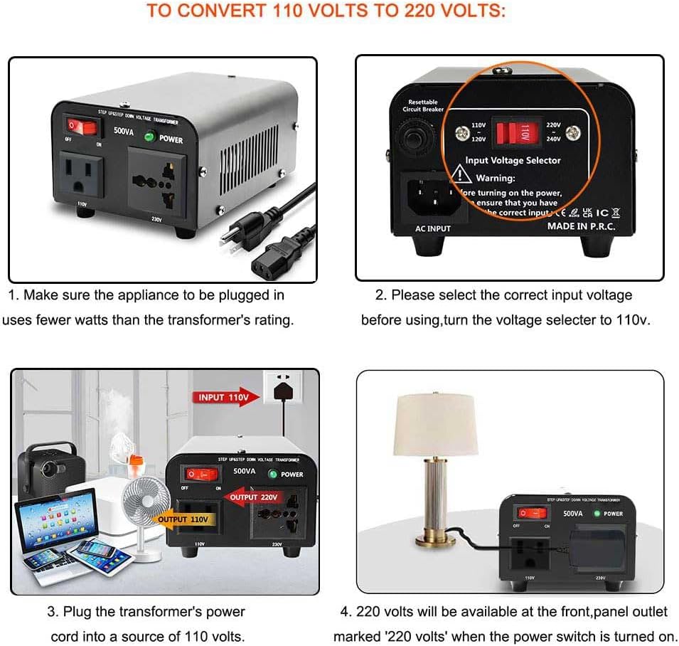500W Voltage Transformer Power Converter 110V to 220V, 220V to 110V | Yinleader Step Up/Down Converter 110/120 Volt - 220/240 Volt w/US Power Cord [300W Continuous Power]