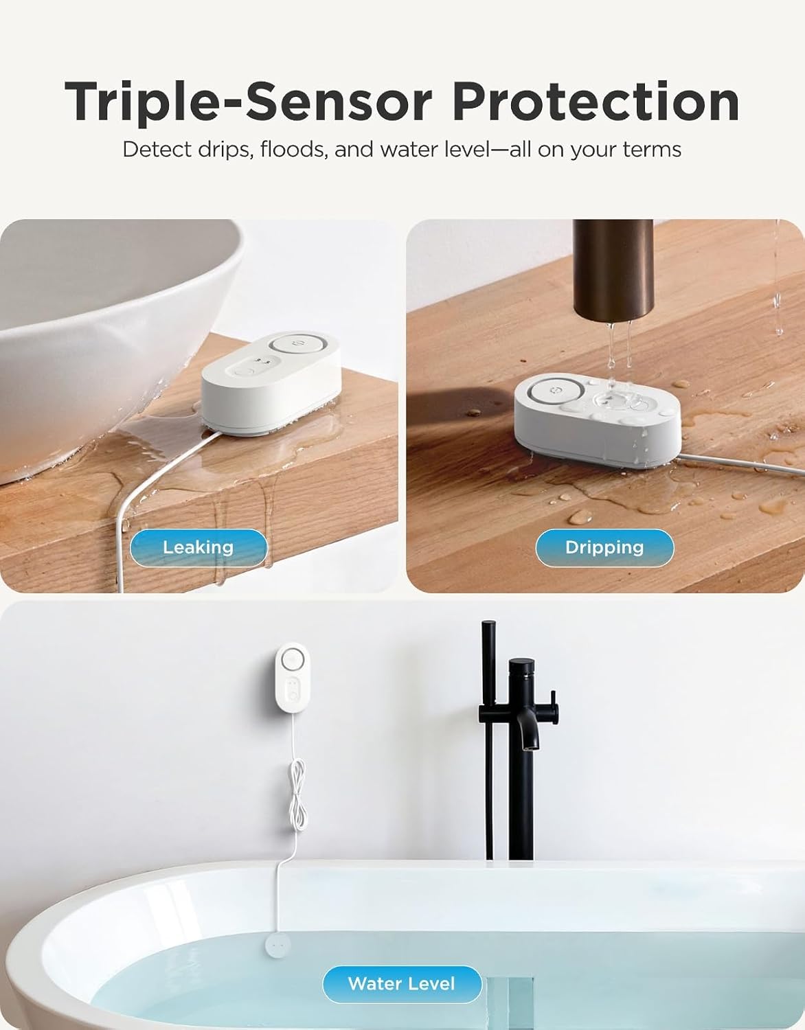 GoveeLife Upgraded Smart Water Leak Detector 1s and with Water Leak Detector 1s Sensor Cable,WiFi Water Sensor with SMS/Email/APP Push and Sound Alarm, 5-Year Battery Life, Suit for Home, Basement