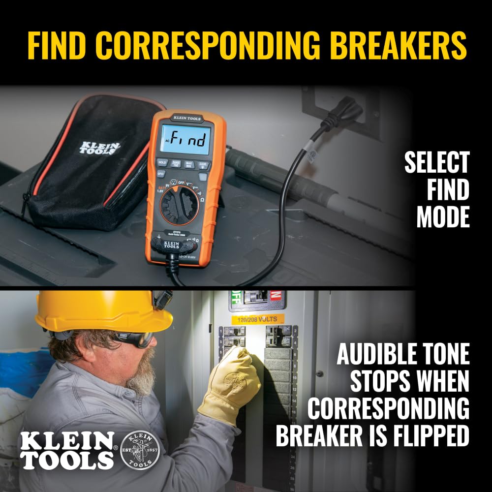 Klein Tools ET270 Auto-Ranging Digital Multi-Tester, AC/DC, Resistance, Continuity, GFCI Receptacle Tester with Test Leads and Receptacle Cord