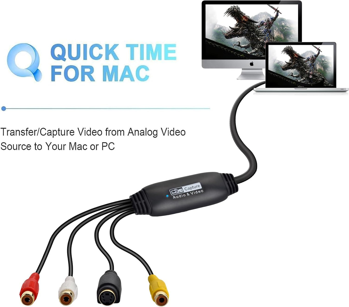 VHS to Digital Converter,Video Capture Card USB 2.0 Video Capture Card Device Old VHS Mini DV Hi8 DVD VCR to Digital Converter Compatible whit Mac, PC Support Windows 2000/10 / 8/7 / Vista/XP/Android