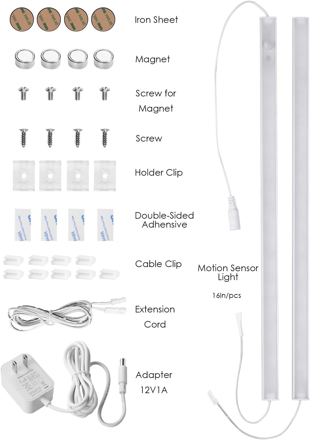Under Cabinet Motion Sensor Lighting Indoor Plug in, 16" 12V LED Under Counter Lights Super Bright Ultra Thin Magnetic for Kitchen/Hallway/Toilet/Garage/Closet(Cold White/6000K, 2 Pack)