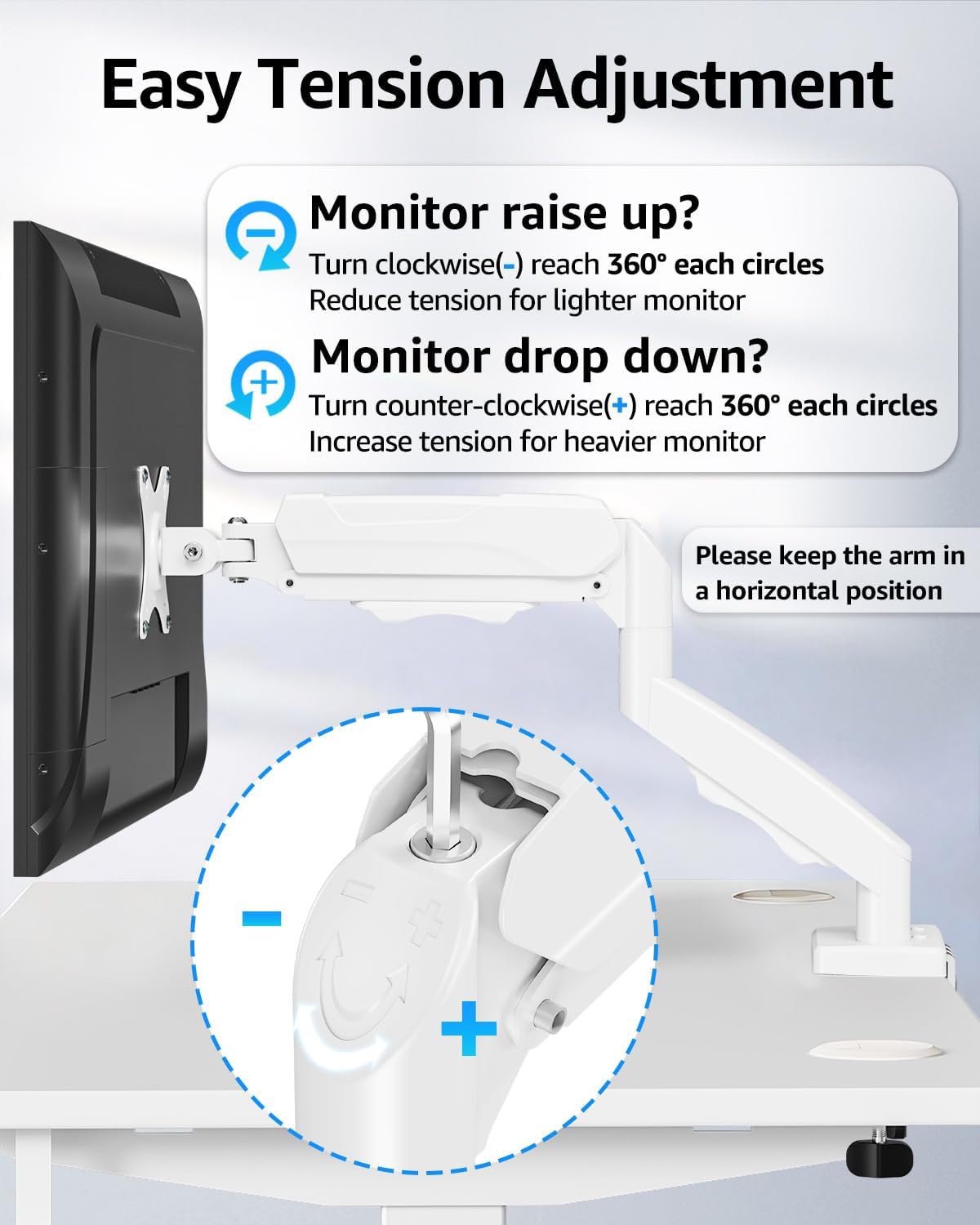 MOUNTUP Dual Monitor Stand for Desk, Monitor Arms for 2 Monitors Max 32 Inches, Height Adjustable Double Monitor Mount, VESA Mount with C-Clamp & Grommet Base, Holds 4.4-17.6lbs, White