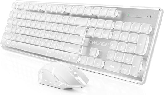 Wireless Keyboard and Mouse Combo with White Backlit Pudding Keycaps