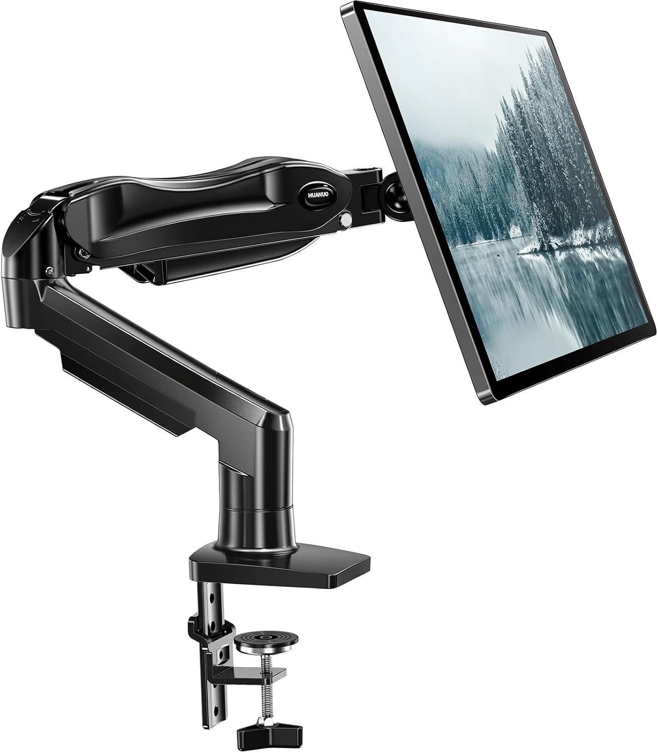 HUANUO FlowLift™ Single Monitor Mount, 13 to 32 Inch Monitor Arm, Adjustable Monitor Stand, Vesa Mount with Clamp and Grommet Base - Fits 4.4 to 19.8lbs LCD Computer Monitors