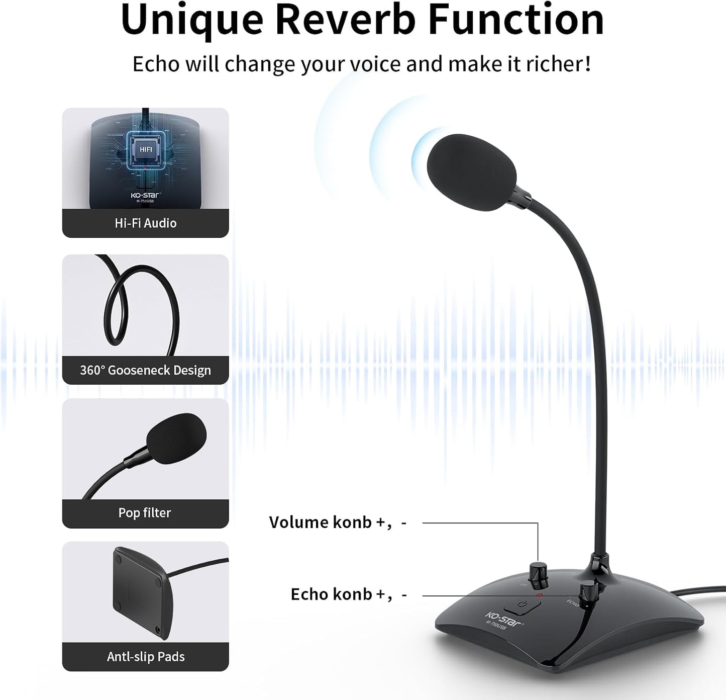 USB Gooseneck Conference Microphone, Flexible 360° Omnidirectional Desktop Mic with Noise-Canceling, Mute Button & Volume Control, Plug & Play for Meeting, Streaming, Podcast, PC/Mac/Laptop