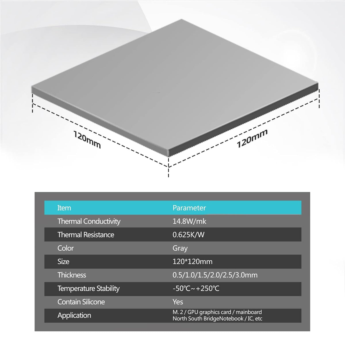 Maxtor Thermal Pad 14.8 W/mK, 120x120x1.5mm(1 pcs) Silicone Thermal Pads Non Conductive Heatsink Cooling Pad, Highly Efficient Heat Resistant Soft Pad for Laptop Heatsink/SSD/CPU/IC/LED Cooler