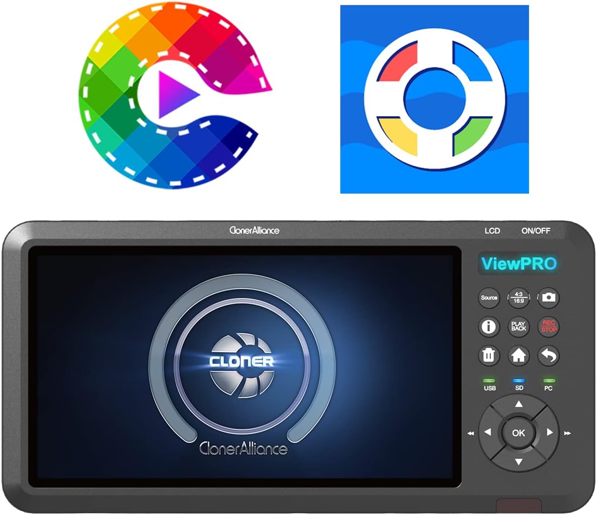 ClonerAlliance ViewPro, Portable 1080p@60fps HDMI Video Recorder and Playback with 7" LCD, AV/VGA/YPbPr Inputs. Schedule Recording. No TV is Required.