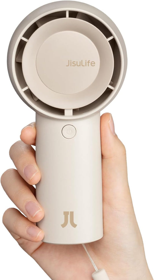 JISULIFE Portable Handheld Turbo Fan Rechargeable 4000mAh 5-Speed (Brown) | Up to 16H max cooling, Personal Battery Powered Pocket Fan for Travel/Outdoor/Vacation/Concerts, Birthday Gifts for Women