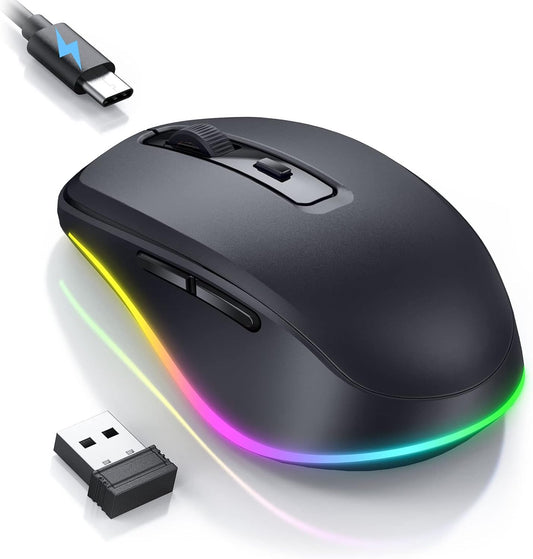 PEIOUS Wireless Mouse Jiggler, LED Mouse with Built-in Mouse Mover, Black | Rechargeable, Silent Clicks, Adjustable DPI and Random Movement Keep Computers Awake for Work-Life Balance on Laptop/PC/Mac