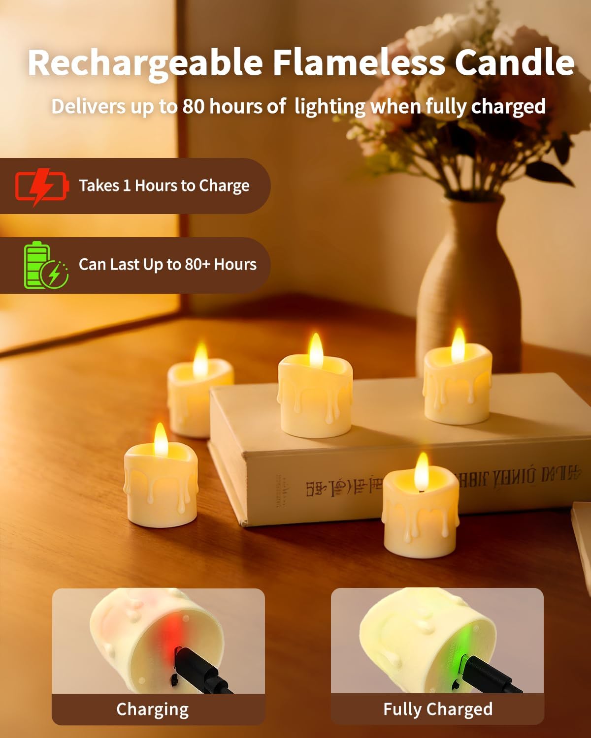 6 Pack Rechargeable Flameless Candles with Remote Timer | 1.5"x2" LED Tea Lights Flickering Small Candles Battery Operated Votive Fake Candles for Halloween Wedding Party Table Decor