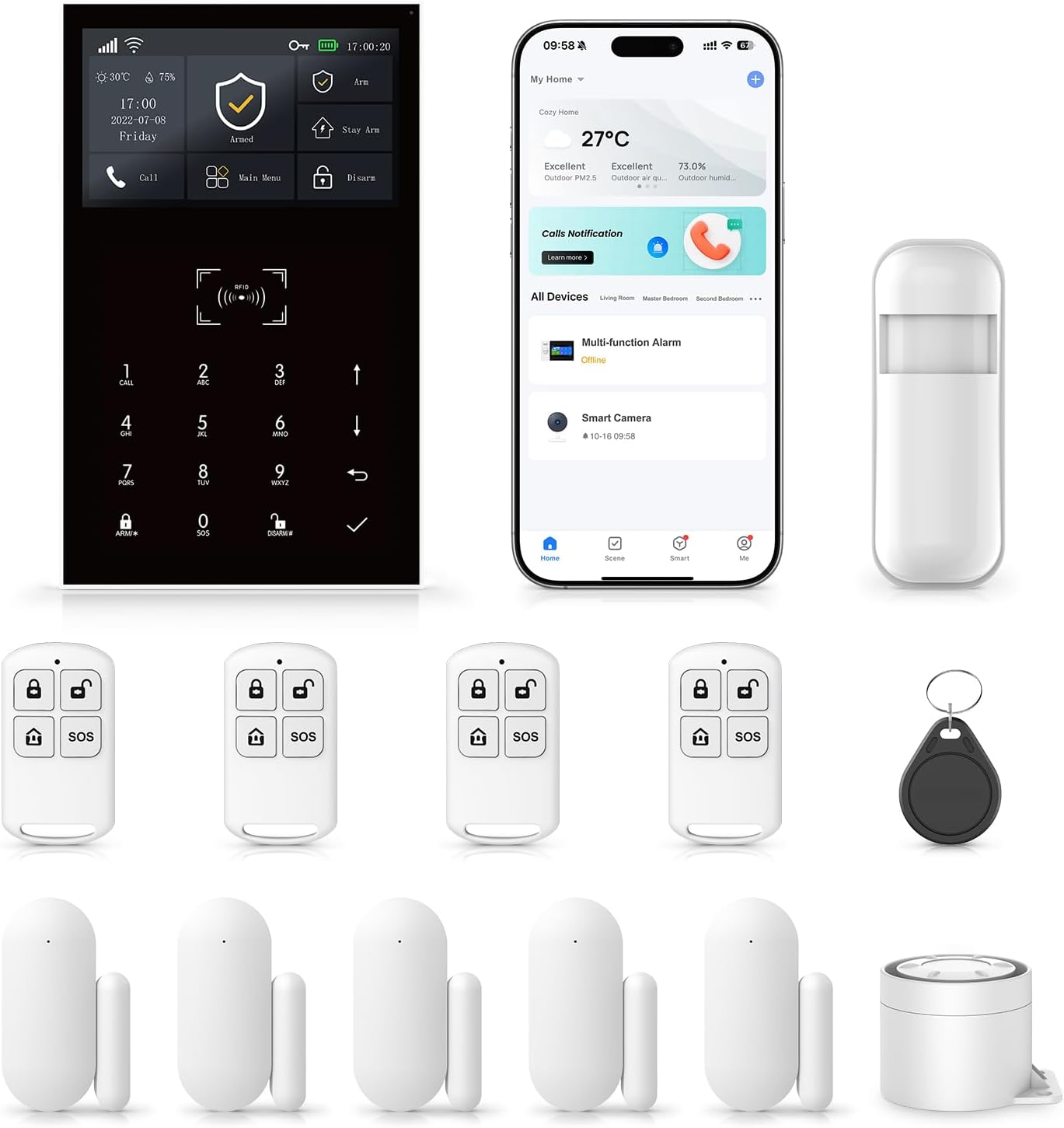 Home Alarm System Wireless,16Pcs WiFi+4G with Phone App & Remote Control Alarm System,Door/Window Sensors,Motion Detectors,for Smart Life or Tuya APP,Compatible with Alexa NO Monthly Fees