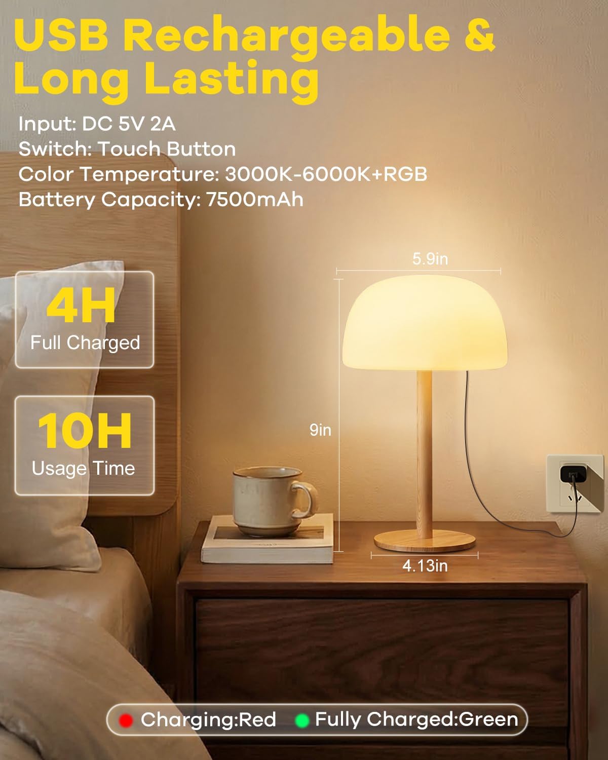 Waterproof Shower Lamp Cordless Lamp - 7500mAh Rechargeable Table Lamp, Bathroom Lamp, RGB 15 Colors & 3 Color Temperature Touch Dimmable, Shower Light for Inside Shower, Bathtub, Bedroom,1PC