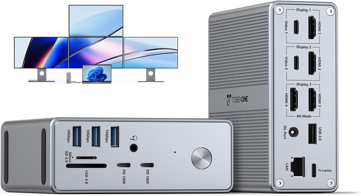 TobenONE DisplayLink Docking Station 4 Monitors, 4K USB C/HDMI for Video