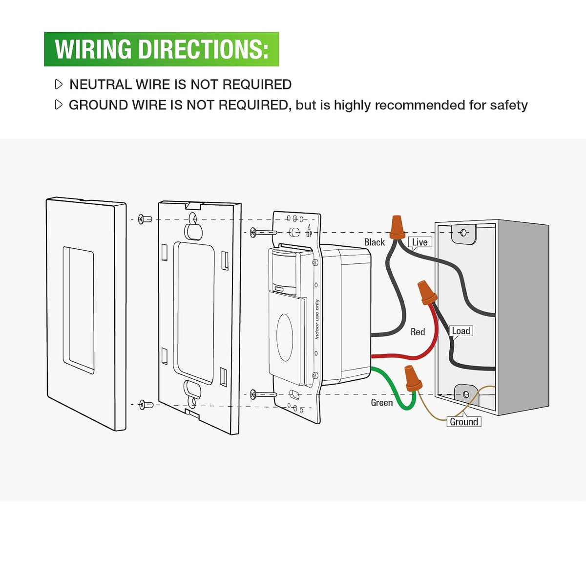 RAYZEEK PIR Motion Sensor Light Switch,No Neutral No Ground Wire