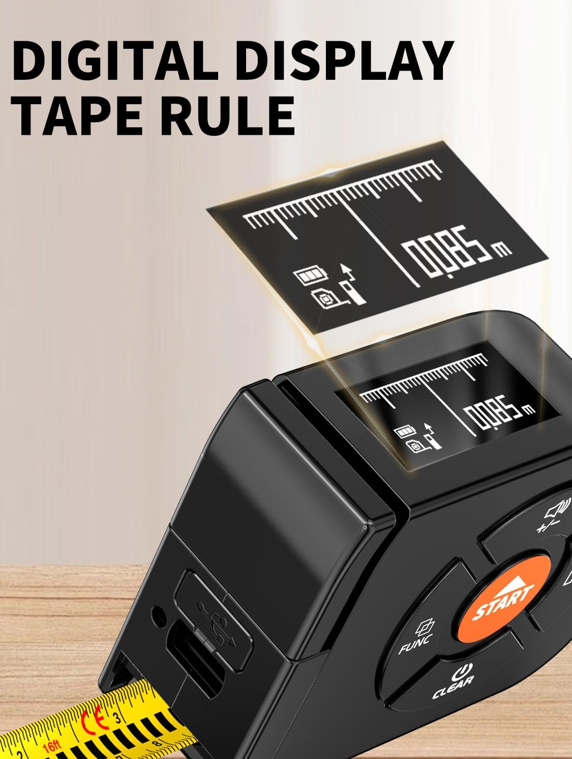 Laser Tape Measure 3-in-1, 196ft/60m Laser Distance Meter, 16ft/5m Digital Tape Measure, Regular Tape Measure, Area Volume Measuring Pythagorean Mode, Rechargeable