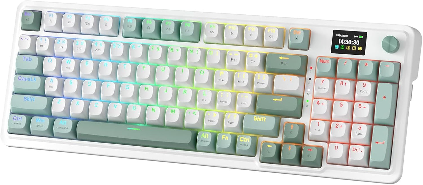 Redragon K719 PRO Wireless 95-Key Gasket Gaming Keyboard, TFT Screen & Knob | Easy-Control LED Info Display, 0-Delay Tri-Mode, Cushioned 5-Layer Noise Dampening for Creamy Thocky Sound, Practical 95 keys