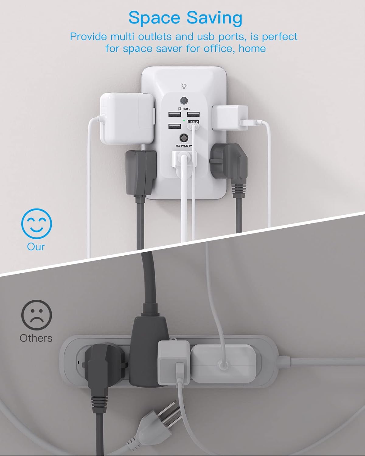 Outlet Extender with Night Light, Multi Plug Wall Outlet, Surge Protector