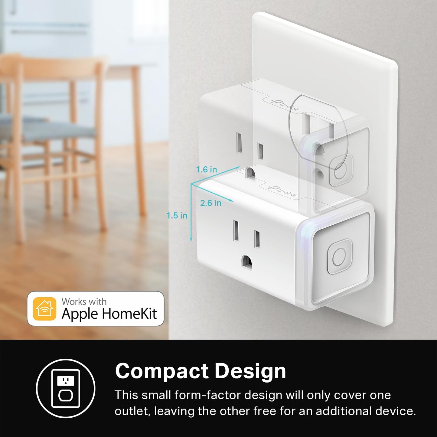 Kasa Smart Plug Mini 15A, Apple HomeKit Supported, Smart Outlet Works with Siri, Alexa &amp; Google Home, UL Certified, App Control, Scheduling, Timer, 2.4G WiFi Only, 2 Count (Pack of 1) (EP25P2), White