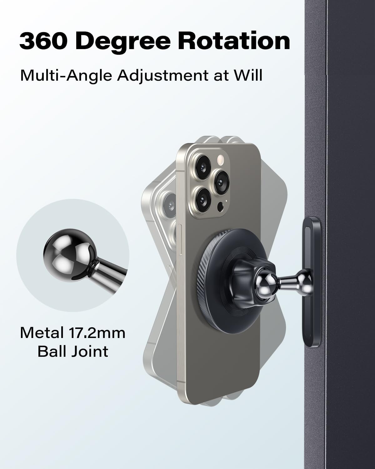 APPS2Car Gym Magnetic Phone Holder, Aluminum Alloy Base & Ball Joint, Black | 360° Adjustable Dual Magnet Phone Mount for MagSafe, Attach to Metal Surface, Gym Accessories for Workout Recording