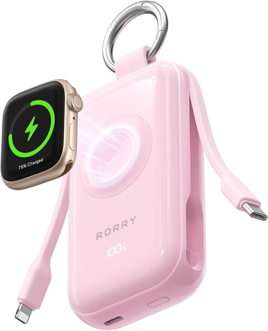 RORRY CharmGo Pro 45W Portable Charger Power Bank 10000mAh Battery Pack | Fast Charging, Built-in Cables, 3-in-1 Keychain Design, for iPhone, Apple Watch, iPad, MacBook, Travel Essential, Pocket Size