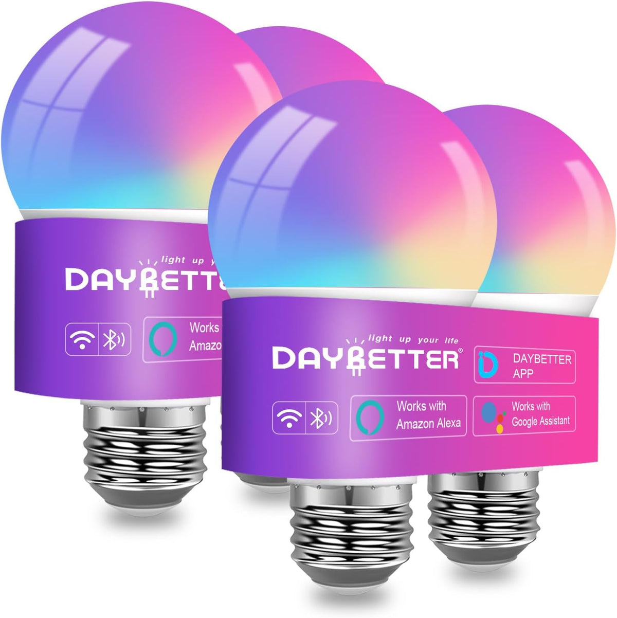 DAYBETTER A19 E26 Smart Light Bulbs,Compatible with Alexa & Google Home