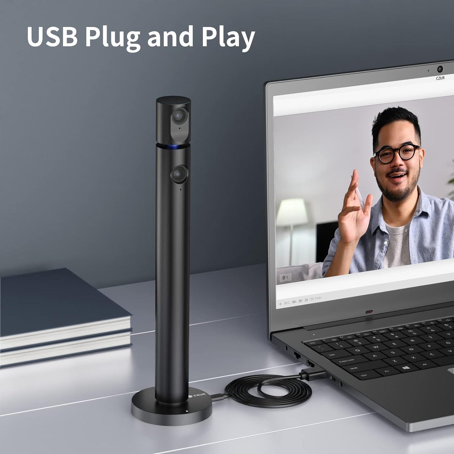 CZUR Halo X Pro Dual Webcam for PC, 1080P Web Camera with Microphone | USB Camera for Computer, 90° View, Plug & Play, Compatible with Windows&Mac, for TikTok/YouTube/Yahoo Messenger