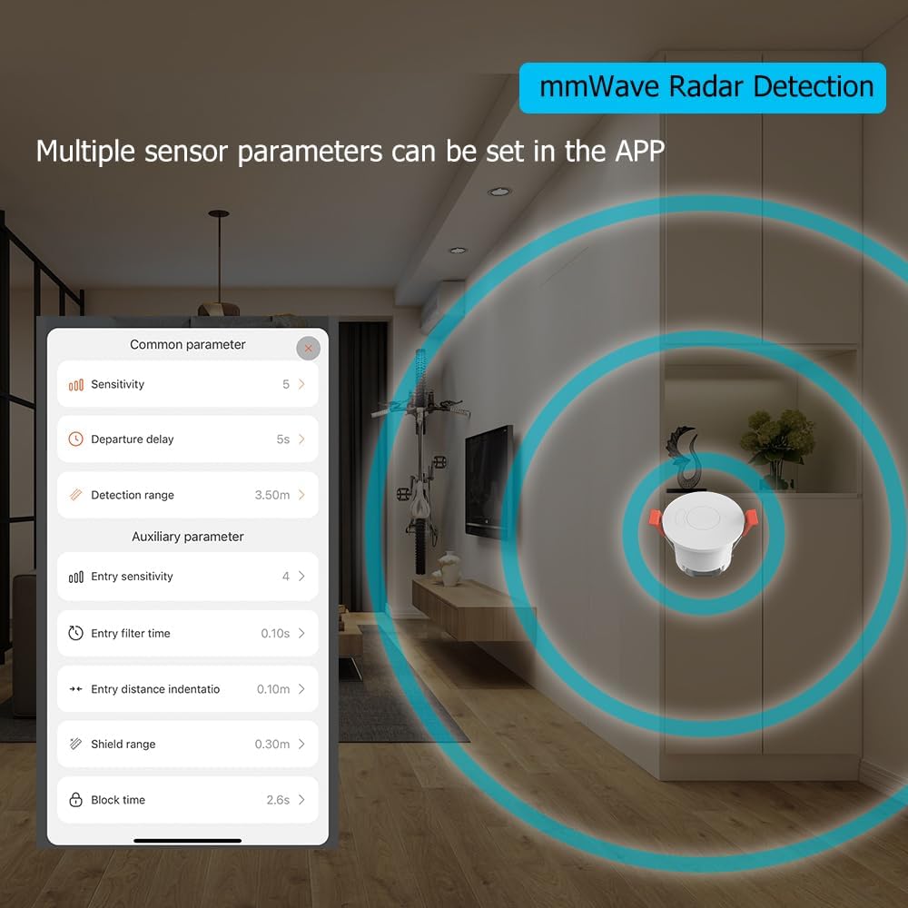 Presence Sensor, WenzhiIoT Smart Motion Sensor WiFi 5.8 GHz Radar MmWave Presence Sensor Movement Body Motion Detection for Lighting 110/220V Wireless Switch Celling Mount Tuya Smart Life Home