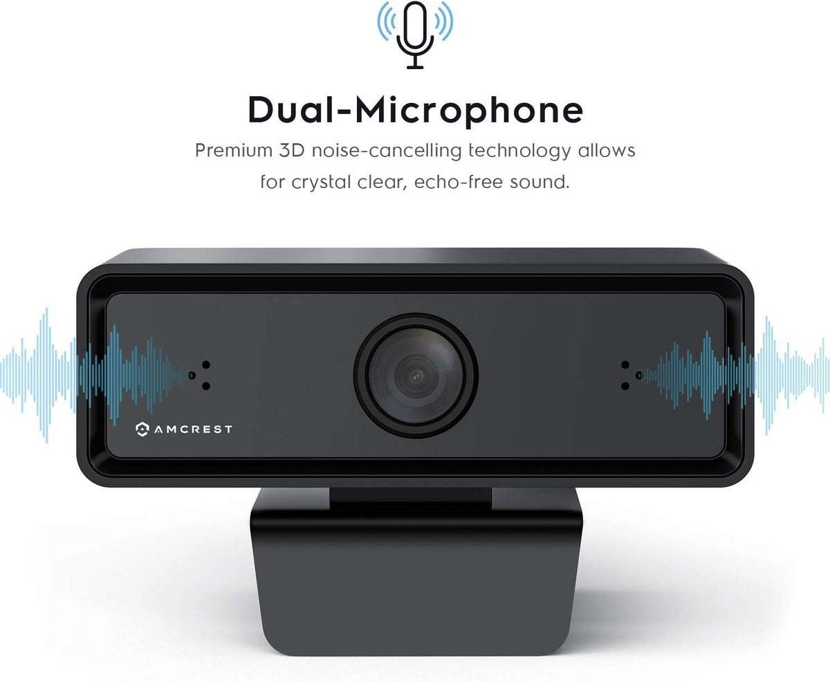 Amcrest 1080P Webcam with Microphone & Privacy Cover, 2 Noise-Cancelling Mics, USB Webcams for Desktop/Laptop PC Computer, Web Cam for Calls, Conference, Zoom, Skype, Online Classes, Meetings AWC2198