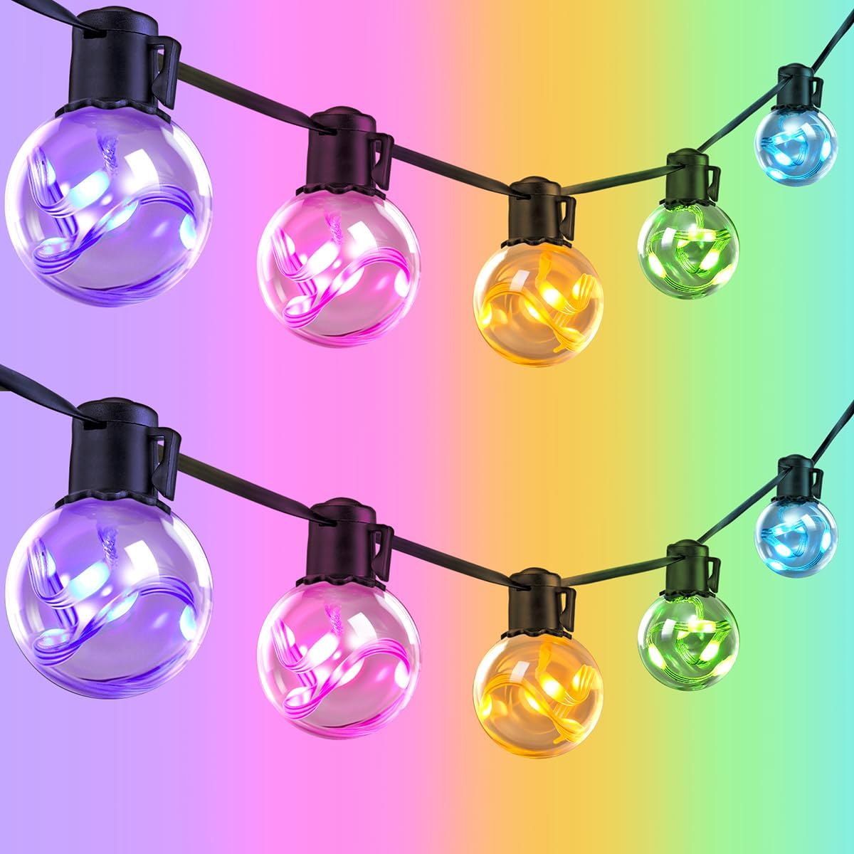 Outdoor String Lights USB Plug-in,22ft 20 Color Changing LED Bulbs