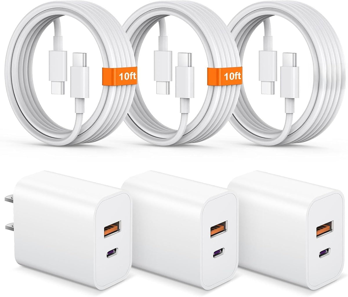 iPhone 17 16 15 Charger Fast Charging USB C Charger Block Type C Chargers Charging Block with 3 Pack 10FT Cable for iPhone 17/17 Plus/17 Pro Max/16/16 Plus/16 Pro Max/15 Pro Max/iPad Pro(Black)