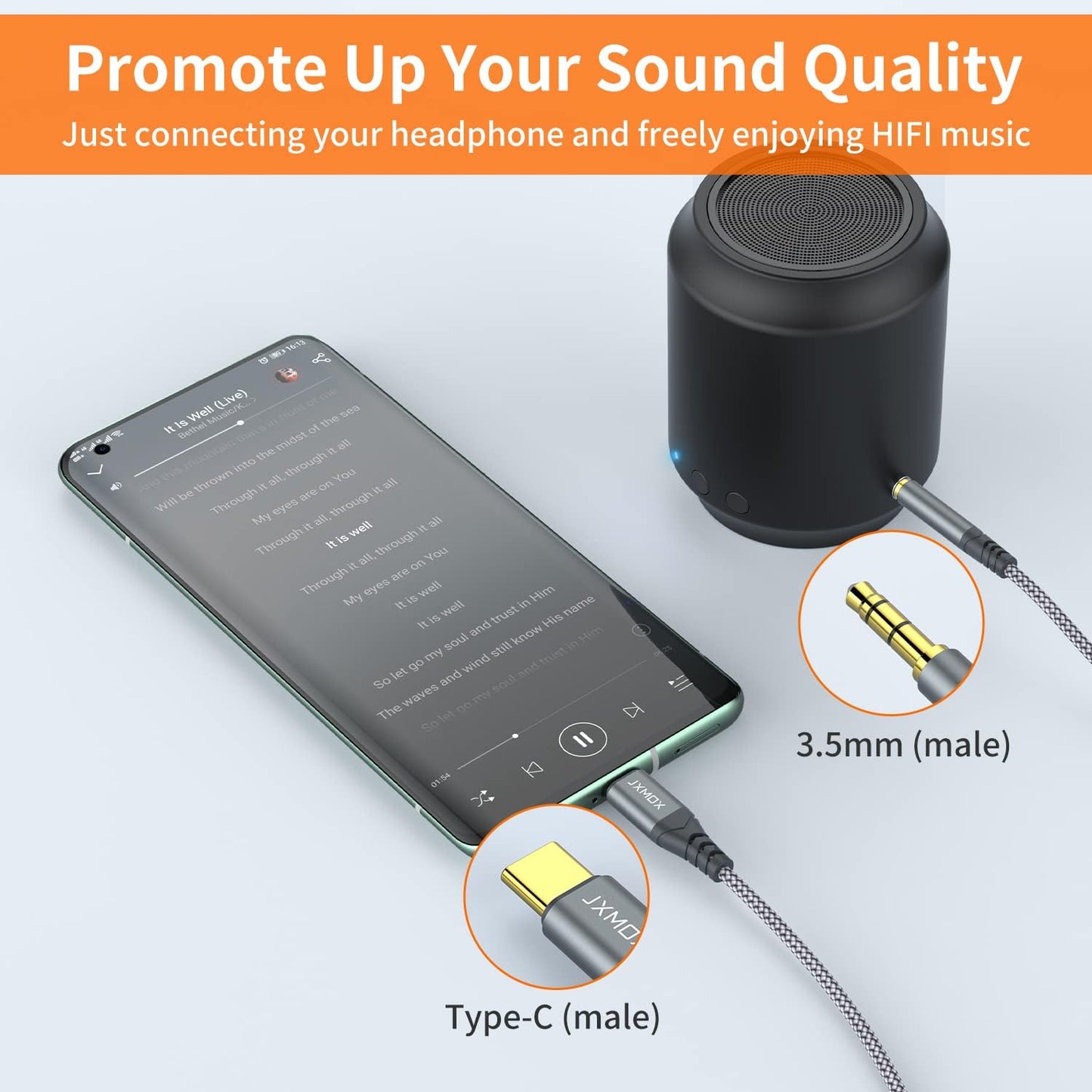JXMOX USB C to 3.5mm Audio Aux Jack Cable (4ft 2-Pack), Type C to 3.5mm Headphone Car Stereo Cord Compatible with iPhone 17 Air 16 15 Pro Max, Samsung Galaxy S25 S24 S23 Note 20, Pixel 9 8, iPad Pro