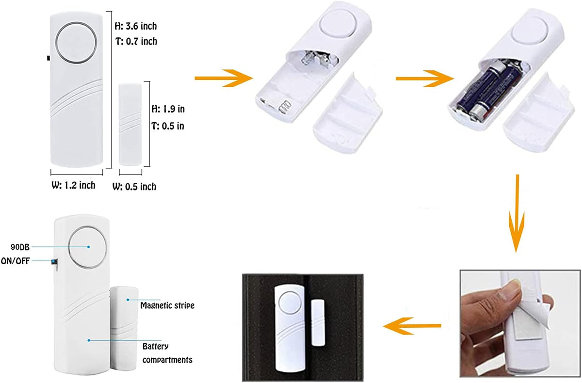 10 Pack Window & Door Alarm Bell, Wireless Sensor Door Window Burglar Alarm | 90DB Window & Door Alarm Bell,for Bedroom, Garage, Apartment, Dorm, RV & Office,Kids Safety