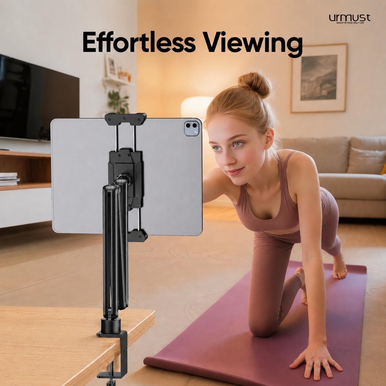 Urmust Portable Monitor Stand 15.6", iPad Stand for Desk | Portable Monitor Holder up to 18.5" , Adjustable Tablet Arm Mount, iPad Holder for Desk, for 4.7"-12.9" i Pad Pro/Air/Mini